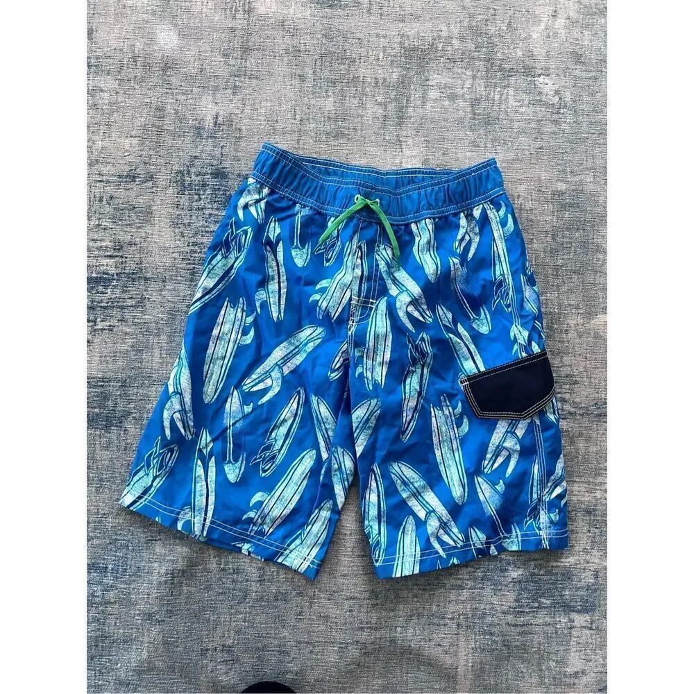 NWT! Crazy 8 Blue Surfboard Swim Trunks Boys Large (10 - 12)